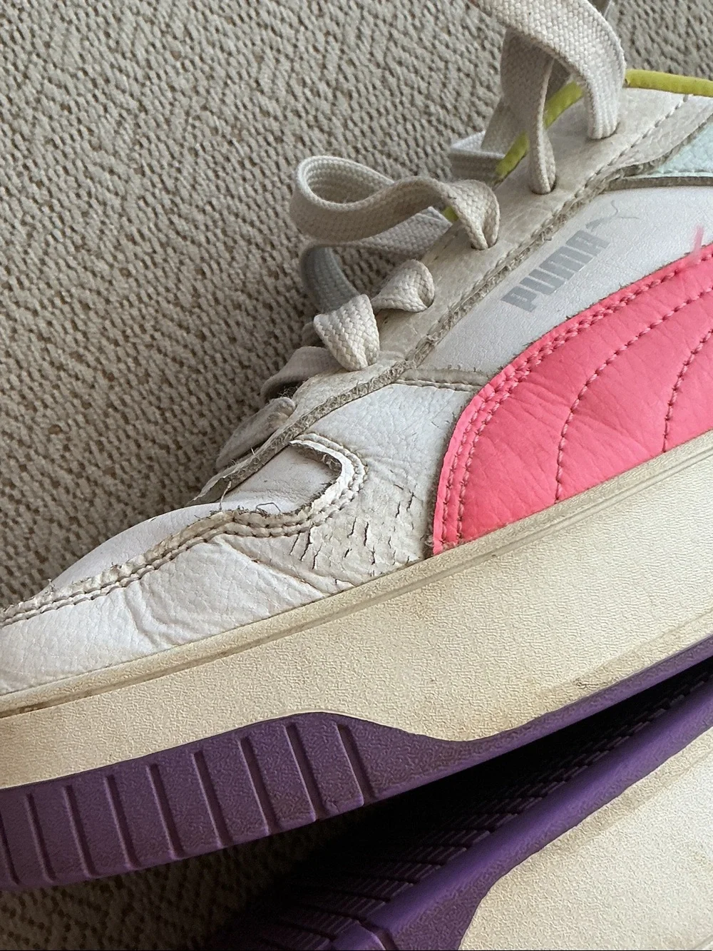 Puma Kids Sneakers in White, Pink, Yellow & Purple